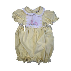 B T Kids Smocked Bubble Romper Baby 24 Mos Easter Bunnies Yellow Puffed Sleeves
